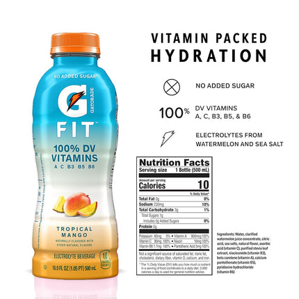 Gatorade G Fit Electrolyte Beverage, Healthy Real Hydration, Tropical Mango, 16.9.oz Bottles (12 Pack)