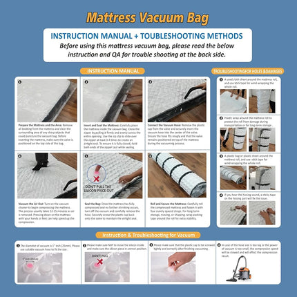Sac sous vide pour matelas en mousse Queen/Full/Full-XL avec fermeture éclair bleue, sac de rangement pour matelas