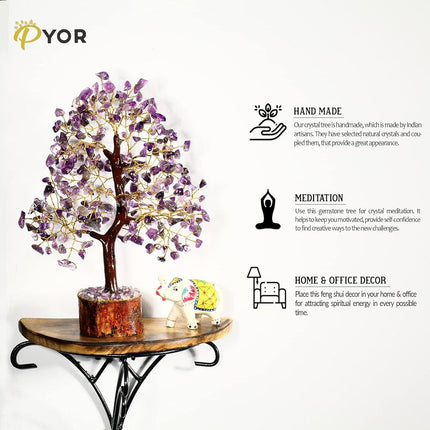 PYOR Amethyst Crystals, Artificial Tree, Money Trees, Crystals and Stones, Desk Decorations for Women Office, Feng Shui Decor, Spiritual Gifts for Women, Meditation Crystals, Housewarming Gifts