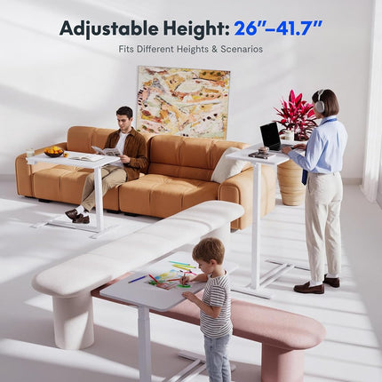 FLEXISPOT H7 Pneumatic Mobile Overbed Table 80 x 45 cm, White