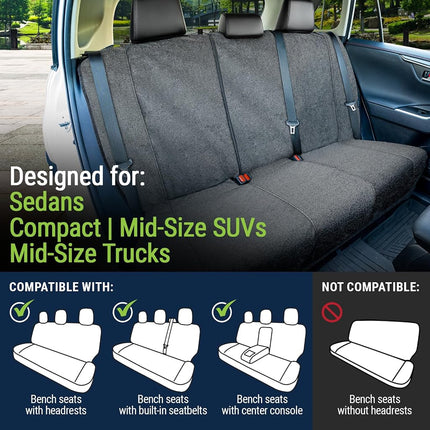 Season Guard Back Seat Towel Seat Cover for Cars; Great for After Gym Workouts, Dogs, and Outdoor Activities; Universal Fit for Cars SUVs Vans Trucks Rear Seats, EZ fit, Non Slip Grip, Grey