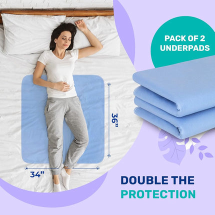 Waterproof Bed Protector Pads - Washable and Reusable 34x36 Mattress Pad - Pack of 4 Absorbent Incontinence Pads for Pets, Kids, Adults and Elderly - Bedwetting Protection Pads for Mattresses, Floor