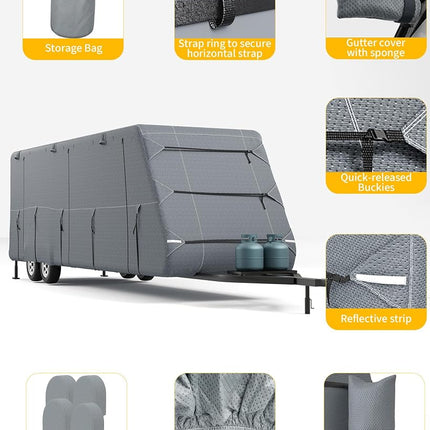 Garvee Travel Trailer RV Cover, Extra-Thick Upgraded 7 Layers for Camper Cover 24'-27', with Adhesive Repair Patches, 2Pcs Windproof Straps & 4 Tire Covers