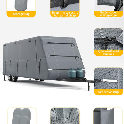 Garvee Travel Trailer RV Cover, Extra-Thick Upgraded 7 Layers for Camper Cover 24'-27', with Adhesive Repair Patches, 2Pcs Windproof Straps & 4 Tire Covers