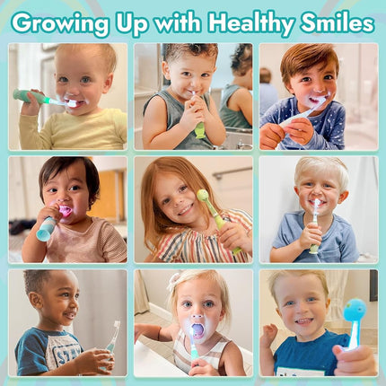 Papablic Toddler Sonic Electric Toothbrush Kids for Ages 1-3 Years, Baby Electric Toothbrush with Cute Dino Cover and Smart LED Timer, 2 Brush Heads (Debby)