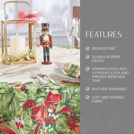 Elrene Home Fashions Holly Traditions Fabric Tablecloth, 60" x 84" Oval