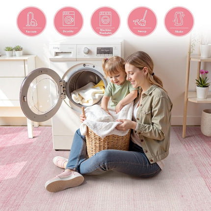 Wonnitar Washable 3x5 Area Rug, Pink Rugs for Girls Bedroom, Contemporary Ombre Nursery Soft Mat for Baby Girl, Modern Non-Skid Faux Wool Indoor Carpet for Bathroom Dorm Bedside (Pink,3'x5')