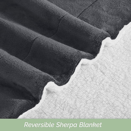 Elegant Comfort Ultra Soft Reversible Flannel Sherpa Blanket - Cozy Silky Fleece Throw for Couch, Bed - Plush Fuzzy Warm Winter Blanket for Gift, King, Gray
