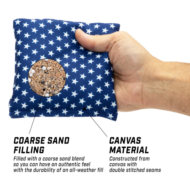 GoSports Juego de 8 sacos de maíz para cornhole de tamaño reglamentario - Para todo tipo de clima - Clásico de barras y estrellas americano