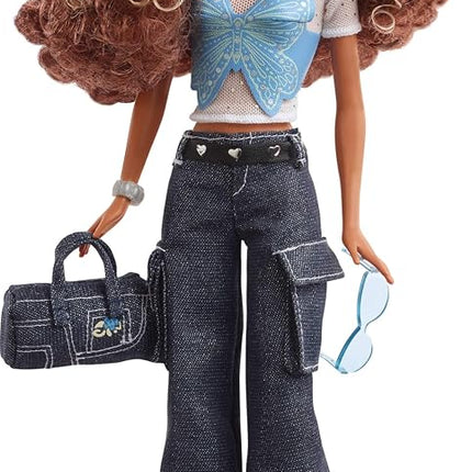 Barbie Signature My Scene Madison Doll and Accessories, Y2K-Inspired Outfit with Butterfly Top, Cargo Jeans, Denim Bag and Doll Stand, HYC18
