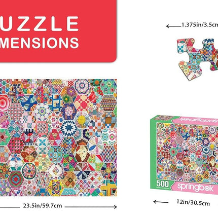Springbok Puzzles - Crazy Quilts - 500 Piece Jigsaw Puzzle - Large 18 Inches by 23.5 Inches Puzzle - Made in USA - Unique Cut Interlocking Pieces