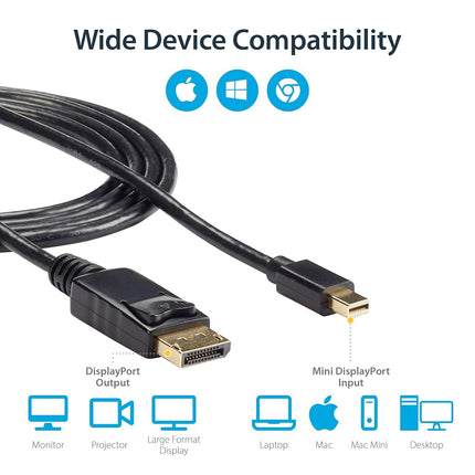 StarTech.com 6ft Mini DisplayPort to DisplayPort Cable - M/M - mDP to DP 1.2 Adapter Cable - Thunderbolt to DP w/ HBR2 Support (MDP2DPMM6), Black