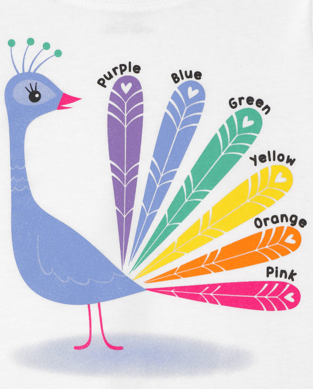 The Children's Place Girls Multi Color Short Sleeve Graphic T Shirt 2 Pack, Peacock/Count with Me, 12-18 Months