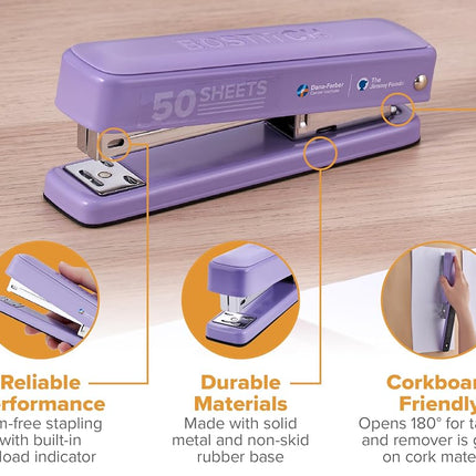 Bostitch Titan Heavy Duty Metal Stapler, 50 Sheet Capacity with 1250 Staples and Ergonomic Staple Remover, Jam Free Stapling, Full Strip Stapler for Desk, Office and Classroom, Purple