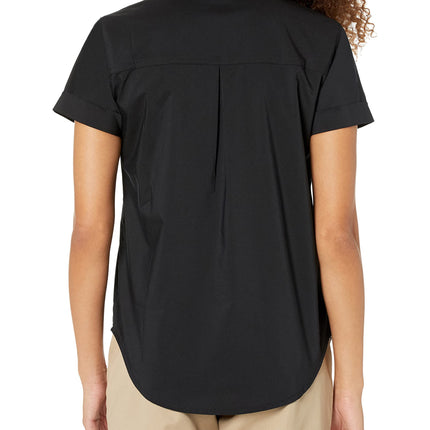 Camisa de manga corta con botones Dickies Stretch Poplin para mujer, uso de trabajo, negra, S