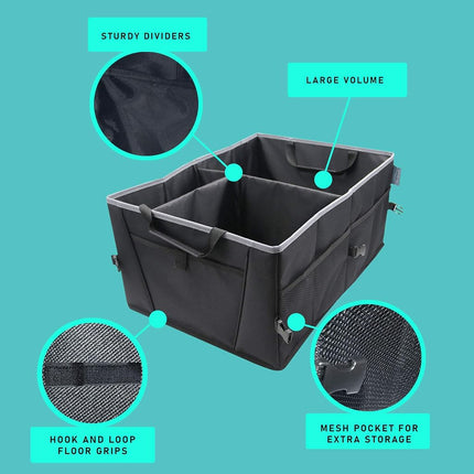 FH GROUP FH1141GRAY Collapsible Multi-Compartment Trunk, Cargo Car, Gray Storage Organizer