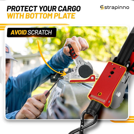 Strapinno Retractable Ratchet Straps (4-Pack), 2.5 cm x 3 m, 680KG Break Strength, Most Durable Straps and Core, Auto Self Retracting Tie Downs for Truck, Moving, Motorcycle, Bike, Jetski, Kayak