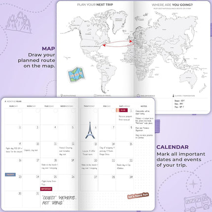 Clever Fox Travel Journal – Vacation Planner with Budget Plan, Packing List, Expense Tracker & Trip Travelling Itinerary Organizer for Women, Men Couples, Hardcover - Lavender, A5 (5.8'' x 8.3'')