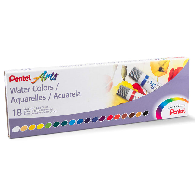 Acuarelas Pentel Arts, colores surtidos, paquete de 18 (WFRS-18)