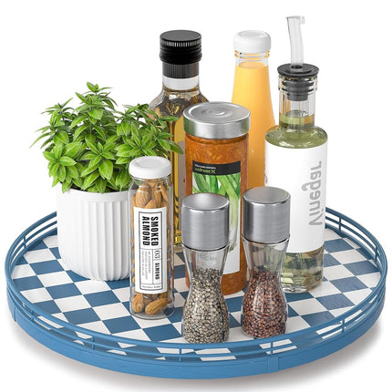 Premium Rubber Wood Lazy Susan Turntable, Blue Whi