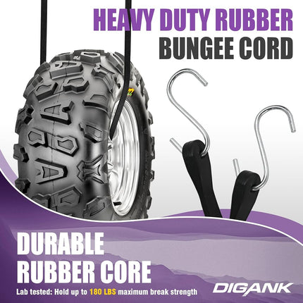 Bungee Cords with Hooks (20 Pack) Heavy Duty Outdoor Rubber Tarp Straps in 10", 15", 21", 31" Sizes, Crimped S Hooks for Securing Cargo, Bikes, Camping Gear, Luggage - Max Stretch 1.5X, Load 180 lbs