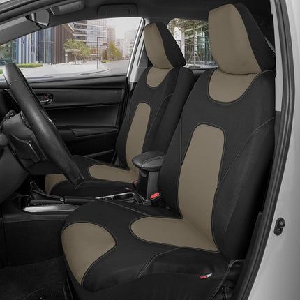 Motor Trend AquaShield Car Seat Covers for Front Seats, Beige – Two-Tone Waterproof Seat Covers for Cars, Neoprene Front Seat Cover Set, Interior Covers for Auto Truck Van SUV