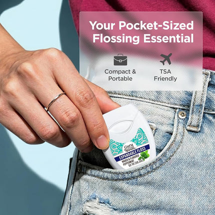GuruNanda Expandable Waxed Dental Floss for Gentle, Deep Cleaning Wide Teeth Flossing - Peppermint Flavor - 55 Yards