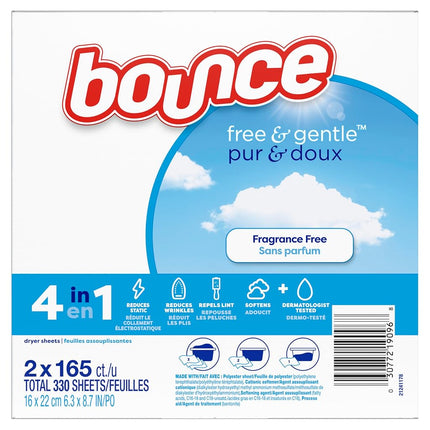 Bounce Free & Gentle Dryer Sheets, Unscented, 330 Count