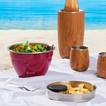 S'well Stainless Steel Salad Bowl Kit 64 Ounces Wild Cherry Comes with 2 Ounces Condiment Container and Removable Tray for Organization Leak-Proof, Easy to Clean, Dishwasher Safe