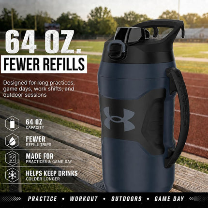 Under Armour Playmaker Sport Jug, Water Bottle with Handle, Foam Insulated & Leak Resistant, 64oz, Navy/Black