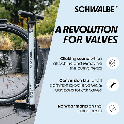Schwalbe Clik Valve Conversion Set – Bicycle Valve Innovation for Inflating Tyres – Retrofit Kit for Presta/SV Valves with Pump Head