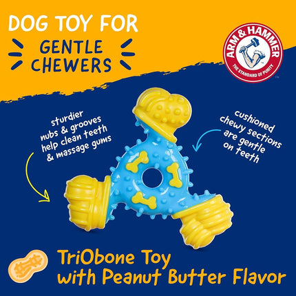 Arm & Hammer for Pets Nubbies TriBone Dog Dental Toy| Best Dog Chew Toy for Moderate Chewers | Dog Dental Toy Helps Reduce Plaque & Tartar | Peanut Butter Flavor Baking Soda