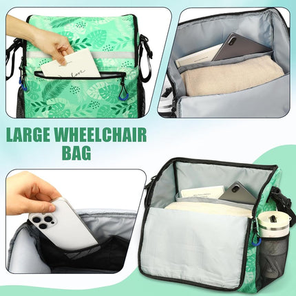 ZHCHG Wheelchair Bags, Wheelchair Backpack with Cup Holder, Wheelchair Bags to Hang on Back, Electric Wheel Chair Accessories, Large Storage Bag for Walker Rollator (Green)