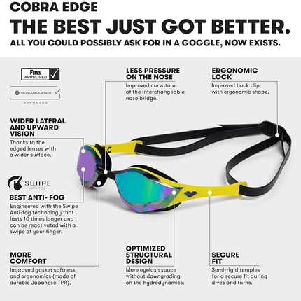 ARENA Cobra Edge Ultra Swipe Mirror Glasses for Swimming Pool Racing Black