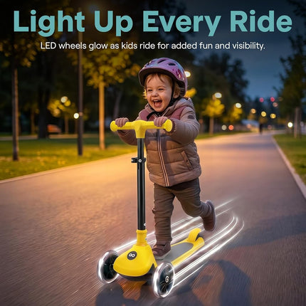SereneLife Kids Scooter for Ages 3–7 – 3 Wheel Kick Scooter with Seat Option, Light-Up LED Wheels, Lean-to-Steer, Foldable, Adjustable Height, 50 kg Capacity