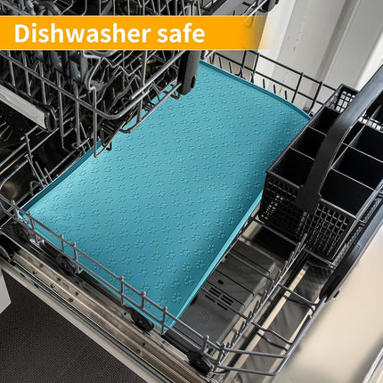 Ptlom Dog Food Mat Anti-Slip Pet Bowl Mats for Food and Water, High-Lips Pet Placemat Prevent Messy Spills to Floor, Waterproof Puppy Feeding Tray for Small, Medium Large Dogs Cats, Silicone