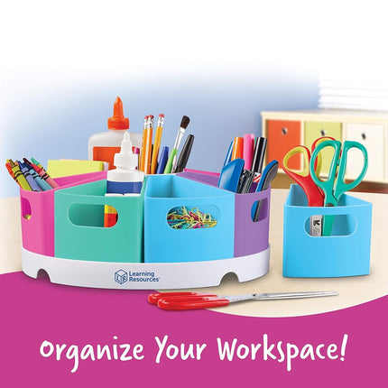 Learning Resources Create-a-Space Storage Centre (Pastel), Stationery Storage Organiser, Ideal for Classroom & Home, Wipe Clean Plastic, 10 Piece Set