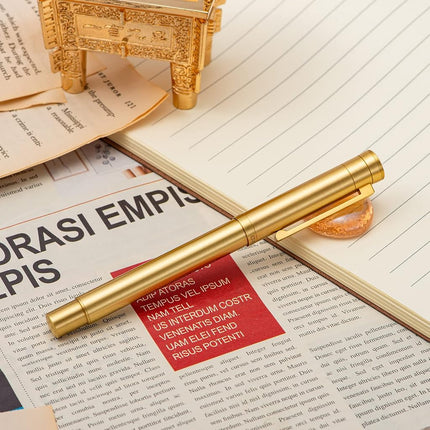 ASVINE Hongdian 1861 Brass Fountain Ink Pen, Long Blade Nib, Classic Design Smooth Writing Pen with Converter & Metal Pen Case Set