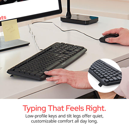 Verbatim Slimline Wired Keyboard and Mouse Combo USB Plug-and-Play Numeric Keypad Adjustable Tilt Legs Optical Corded Mouse Full-Size Computer Keyboard Compatible with PC, Laptop - FFP Packaging Black