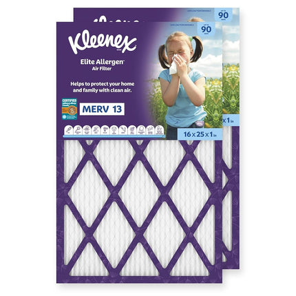 Kleenex Elite Allergy Air Filter, 16 x 25 x 1 inch, 13 MERV Rating (2 Pack)