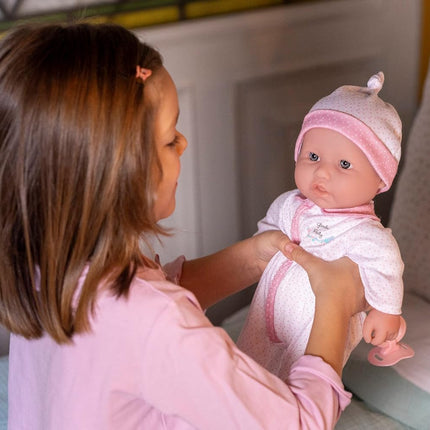 JC TOYS - La Baby Doll 40 cm Has Soft and Washable Body, Magic Bottle and Pacifier, White and Pink, Designed in Spain, 12 Months