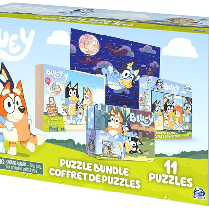 Bluey 11 Puzzle Bundle Set, 8- and 24-Piece Wood, Fuzzy, & Die-Cut Jigsaw Puzzles for Preschoolers and Kids