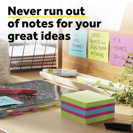 Post-it Super Sticky Notes Cube, 3 in x 3 in, Bright Colors, 1 Cube/Pack, 360 Sheets/Cube (2027-SSGFA)