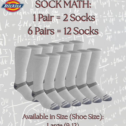 Dickies Men's Dri-tech Moisture Control Max Full Cushion Crew Socks, Available in M-XL (6, 12 Pairs), Boot Length White (6 Pairs), Large