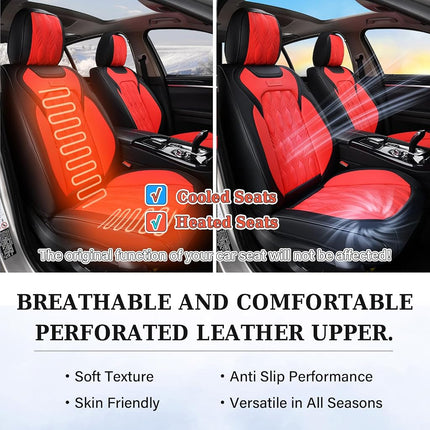 Coverado Car Seat Cover Full Set, Leather Seat Covers for Front and Rear, Waterproof Seat Covers 5 Seats, Luxury Car Seat Protectors Driver Seat Cushions Universal for Most Vehicles, Red
