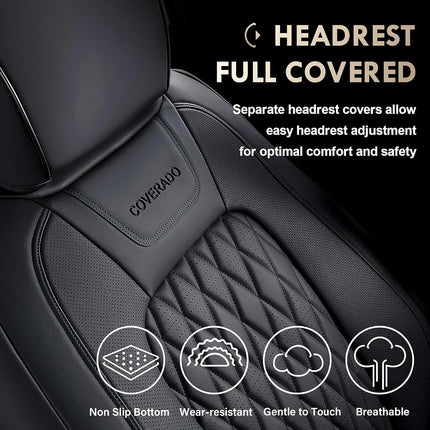 Fundas de asiento de cuero Coverado, juego completo, aptas para Ford F150 F250 F350 F450, fundas de asiento impermeables para Ford F150, aptas para F150 2015-2025 y F250 F350 F450 2017-2025 (Negro)