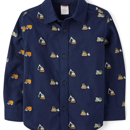 Camisas de manga larga con botones para niños y bebés Gymboree, Tidal Construction Vehicles, 8