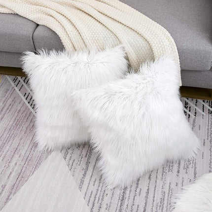 Decorative White Fluffy Pillow Covers New Luxury Series Merino Style Faux Fur Throw Pillow Covers Fuzzy Cushion Cover 20x20 Inch