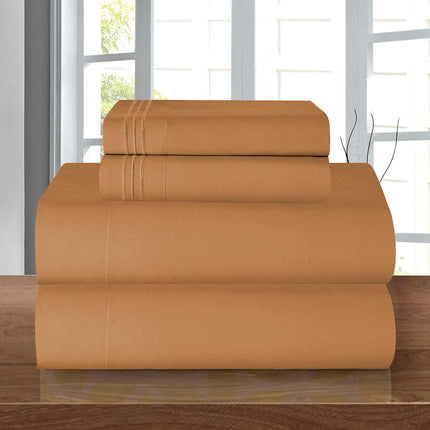Elegant Comfort Luxury 1500 Premium Hotel Quality Microfiber 4-Piece Sheet Set - Wrinkle Resistant, All Around Elastic Fitted Sheet, Deep Pocket up to 16", California King, Light Brown