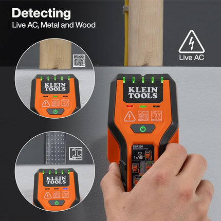 Klein Tools ESF200 Multi-scan dubbfinder and wall Scanner with LED Indicators, Fast Automatic Calibration, detect Wood, Metal and Live AC, one-Handed Operation, Compact wall Detector